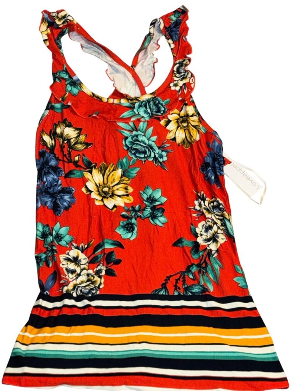 Womens Floral Print Racerback Tank Top L Rayon Spandex Blend